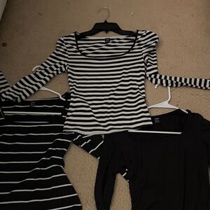 SHEIN Black and White Striped Long Sleeve Top